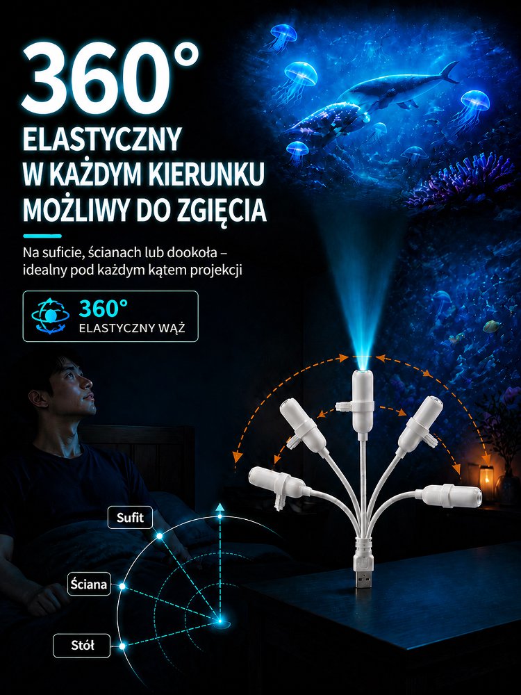 Kreatywna lampa z projekcją głębin morskich