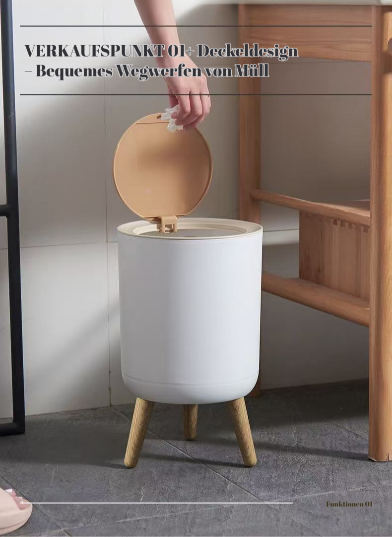 Ergonomische Mülltonne aus Holz, die das Bücken erspart