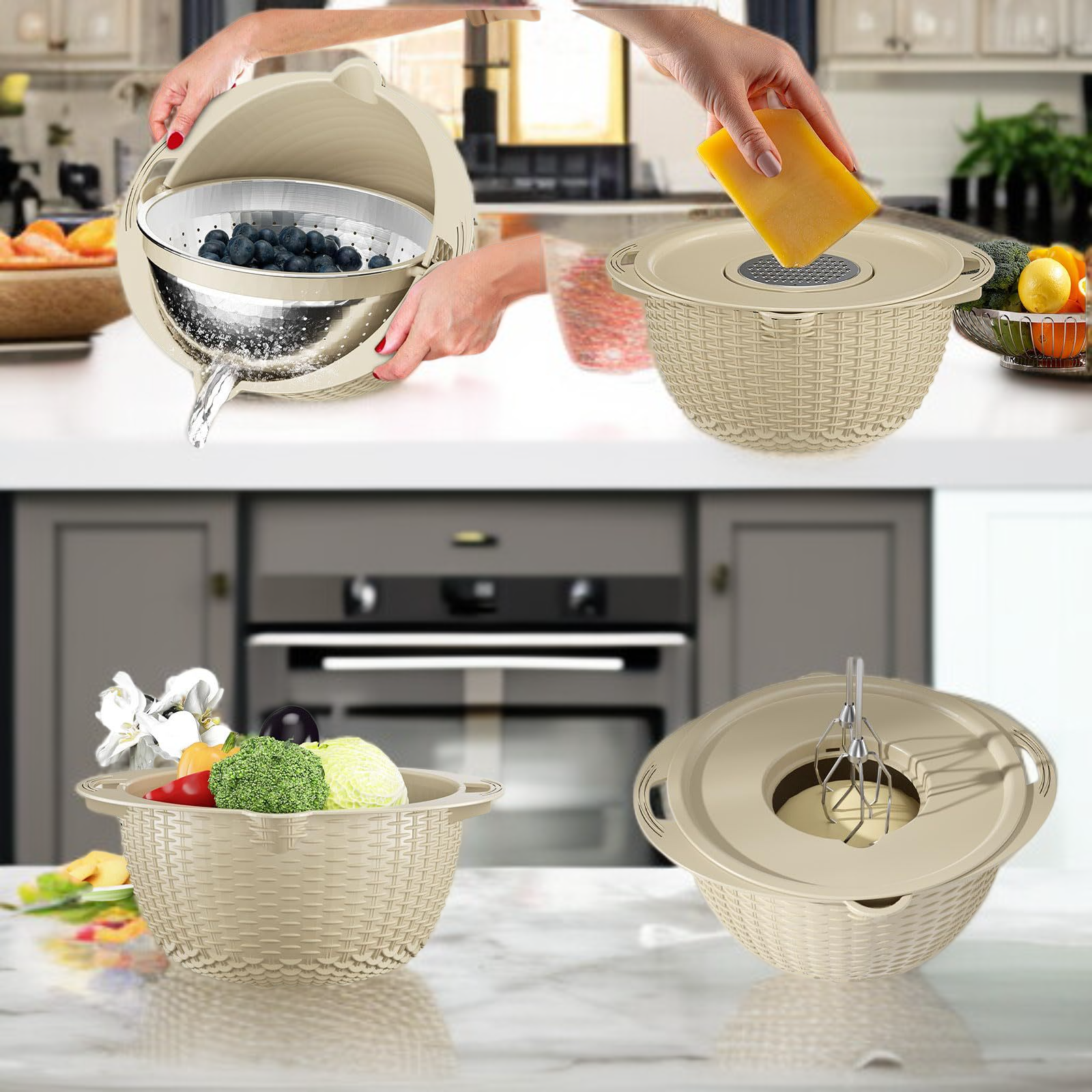 Drehbarer Doppelschicht-Gemüsewaschkorb aus Edelstahl für den Haushalt