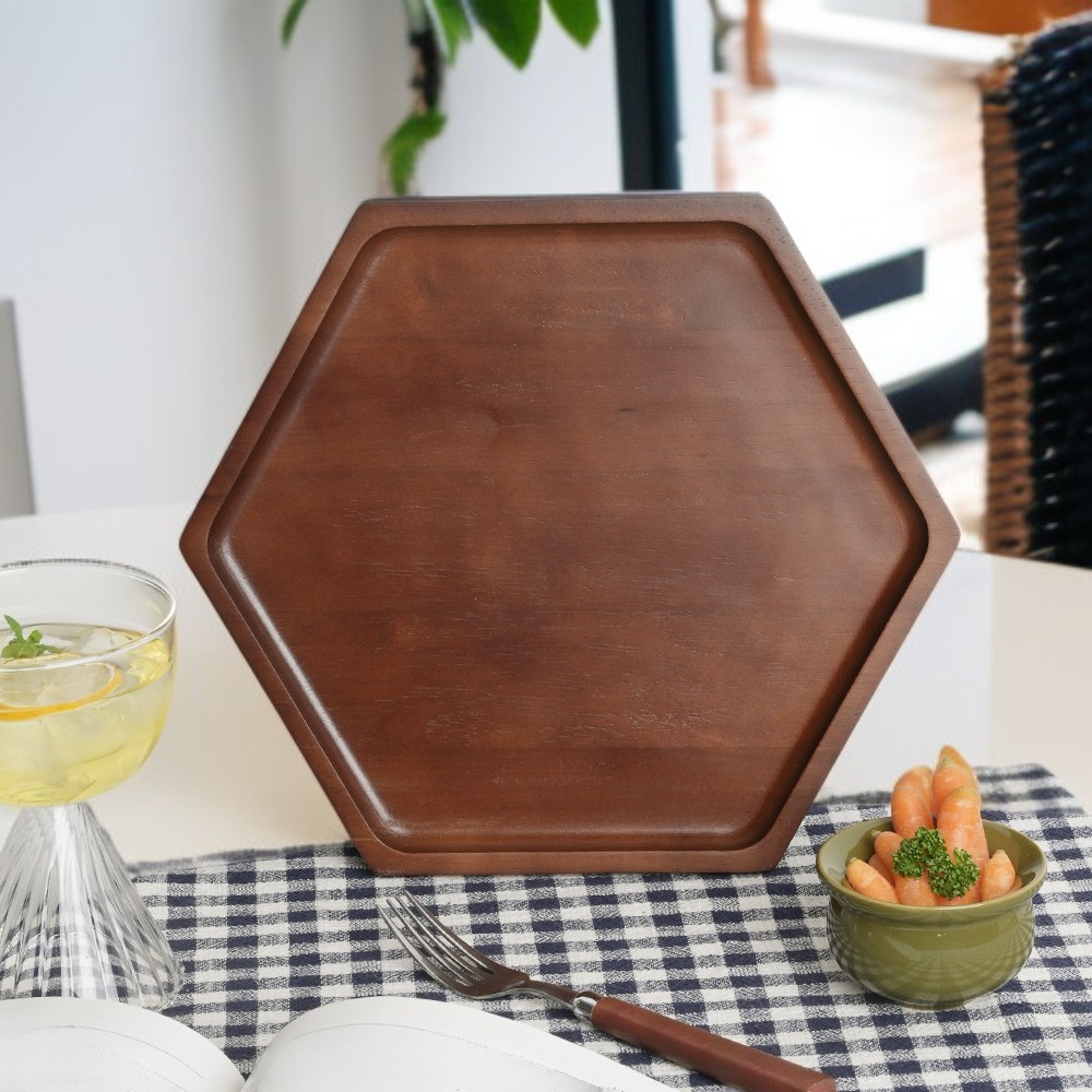 호두나무 육각형 커피 트레이