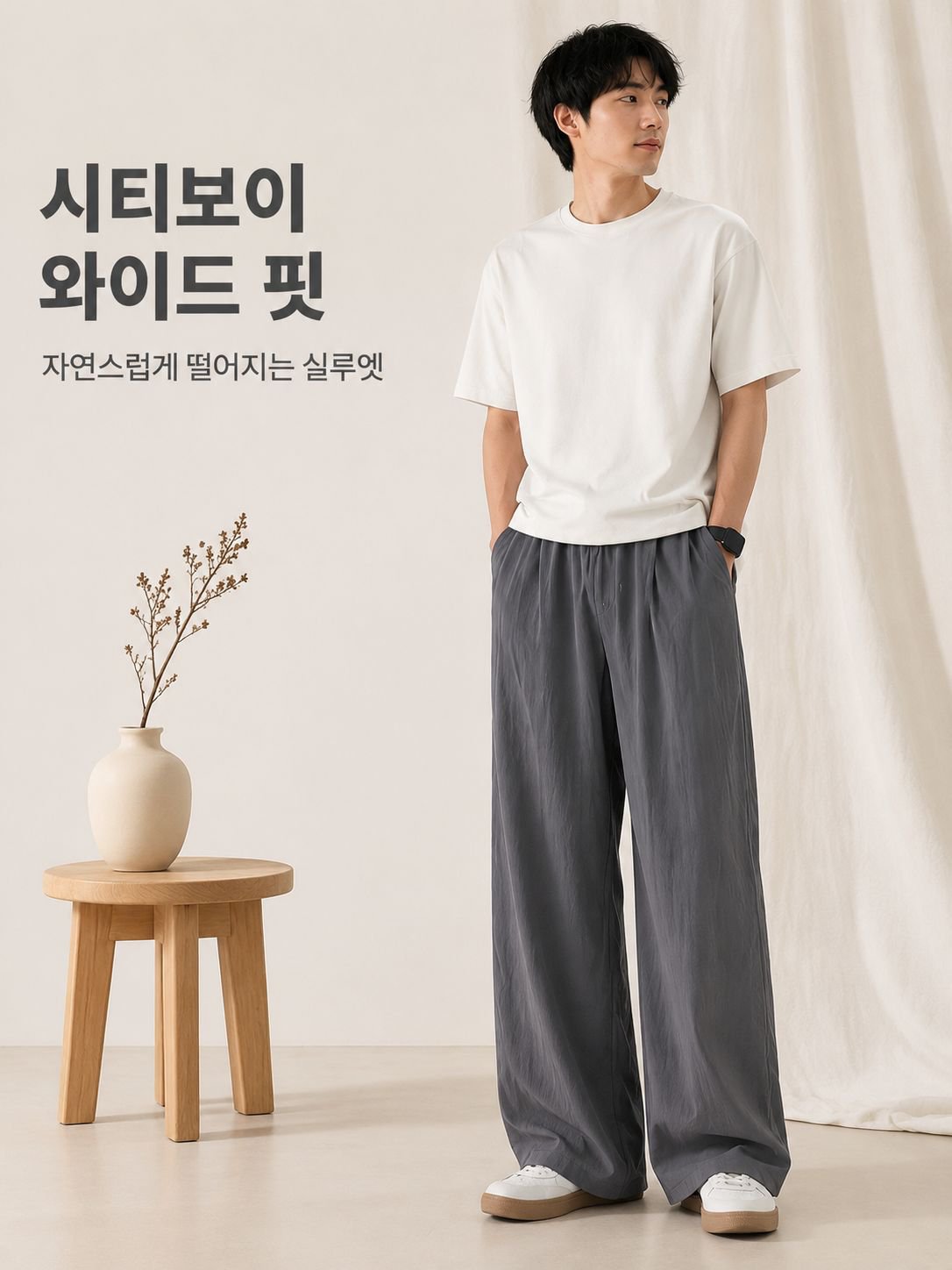 남성용 린넨 코튼 루즈핏 팬츠