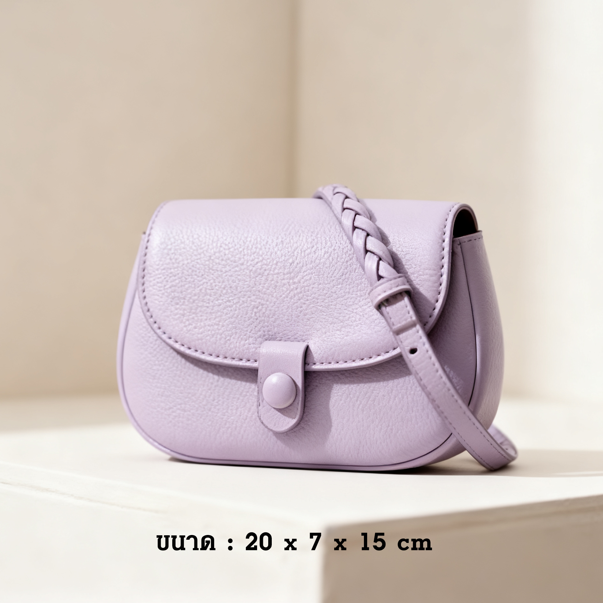 ภาพกระเป๋าสะพายข้างหนังแท้สีม่วง