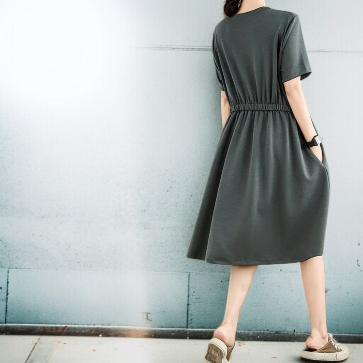 원피스 여 허리 여리여리 배 가리는 반팔 티셔츠 캐주얼 원피스