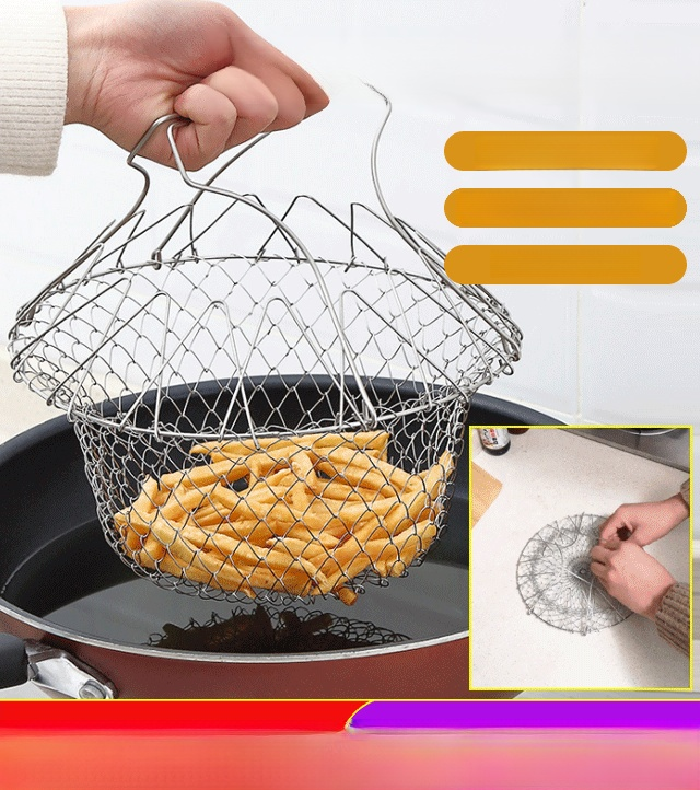 Stainless steel retractable foldable fryer basket