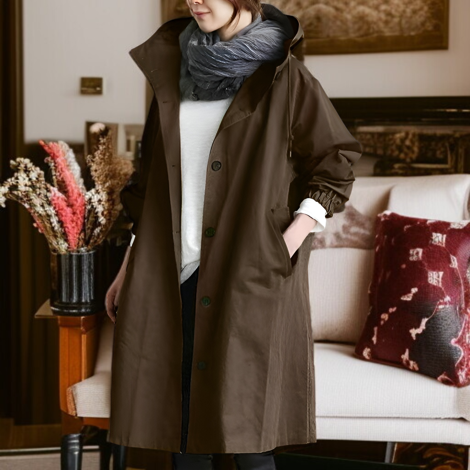 【Brelia-jp】2025年秋冬新作 おしゃれ カジュアル 長袖 ミドル丈 エレガント ゆったり ウエスト ボタンダウン トレンチコート レディース