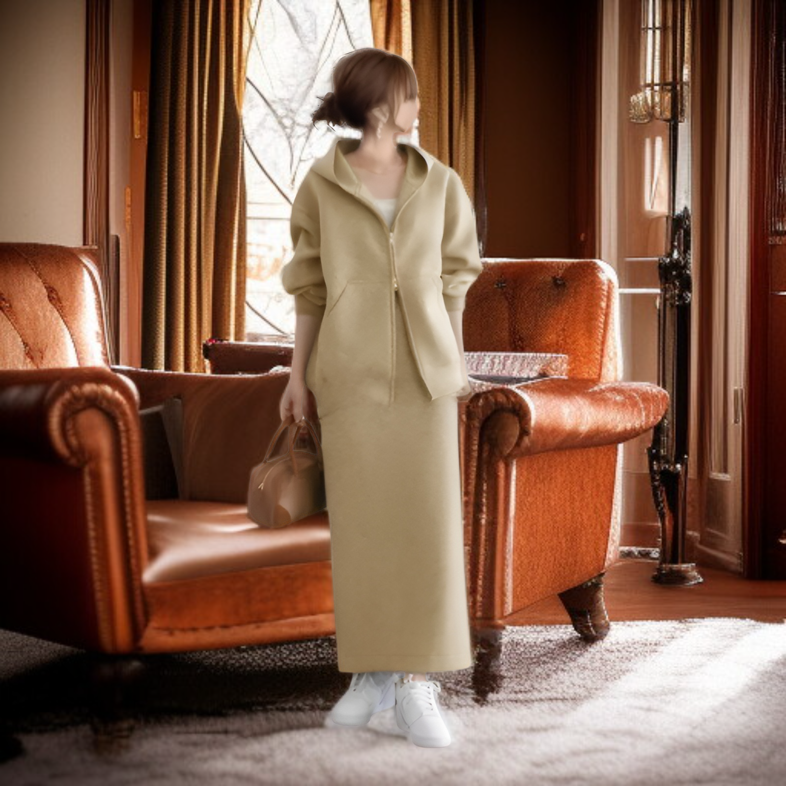 人気急上昇！レディースパーカー＆スカートセット おしゃれカジュアル2点セット