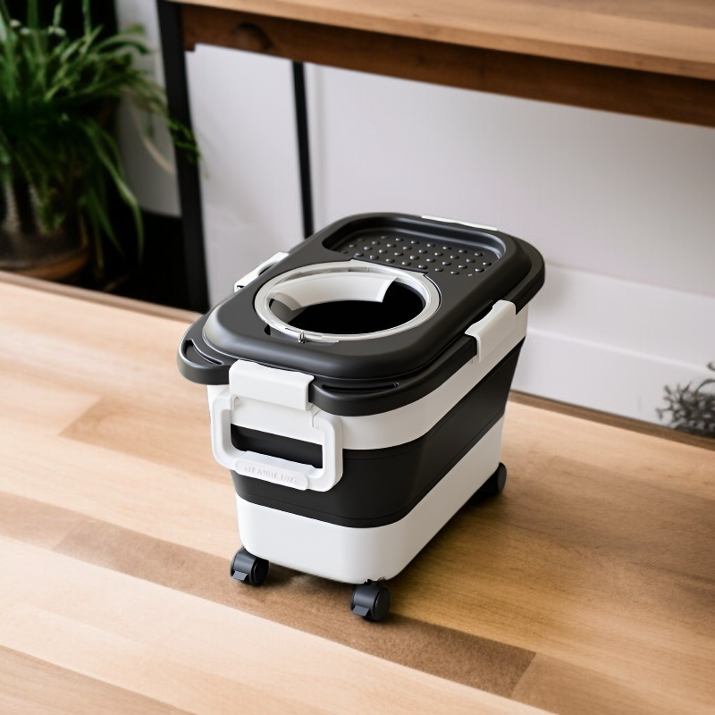 Easy-to-use sealed grain container for kitchen organization