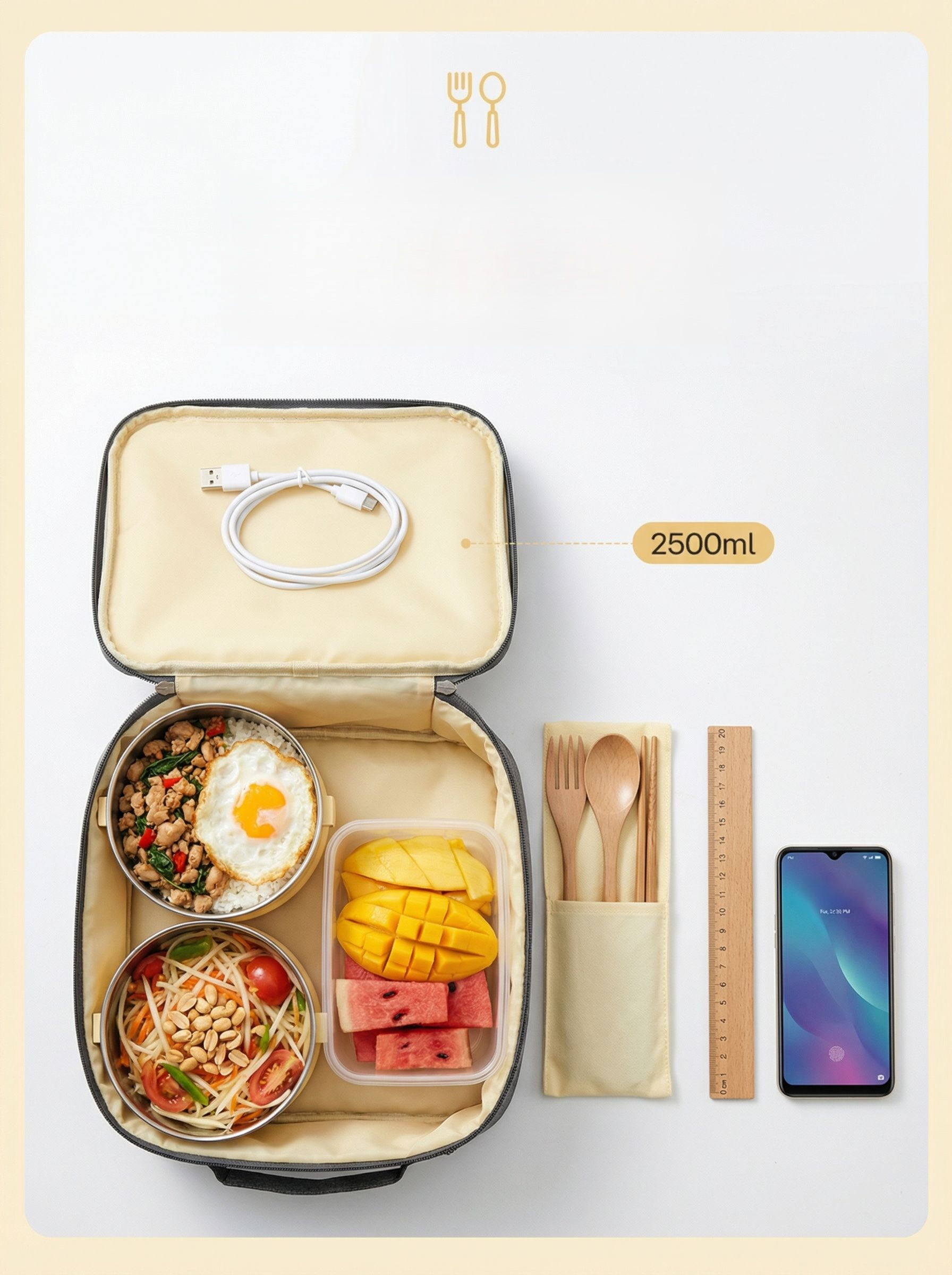 ภายในกระเป๋าอาหารกลางวันเก็บความร้อน