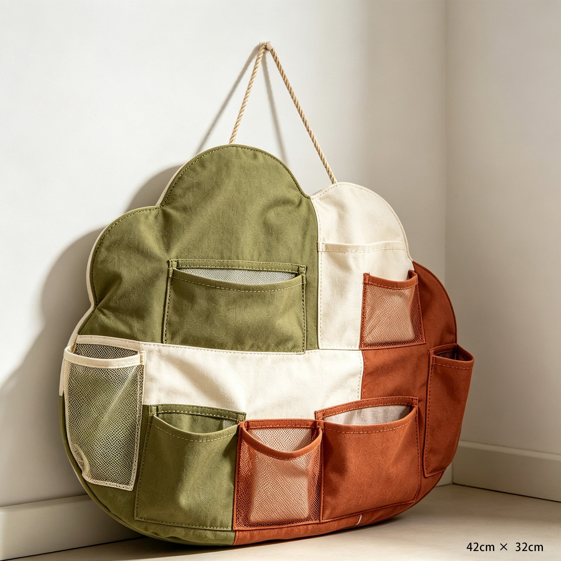 Space-saving cloud-shaped storage bag in children's bedroom