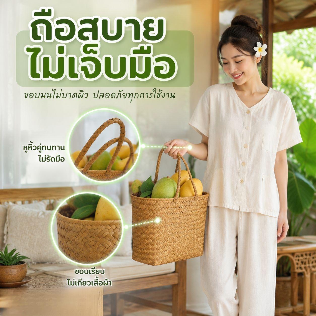 ตะกร้าสาหร่ายถักมือสำหรับใส่ของและชุดของขวัญขนมอบ