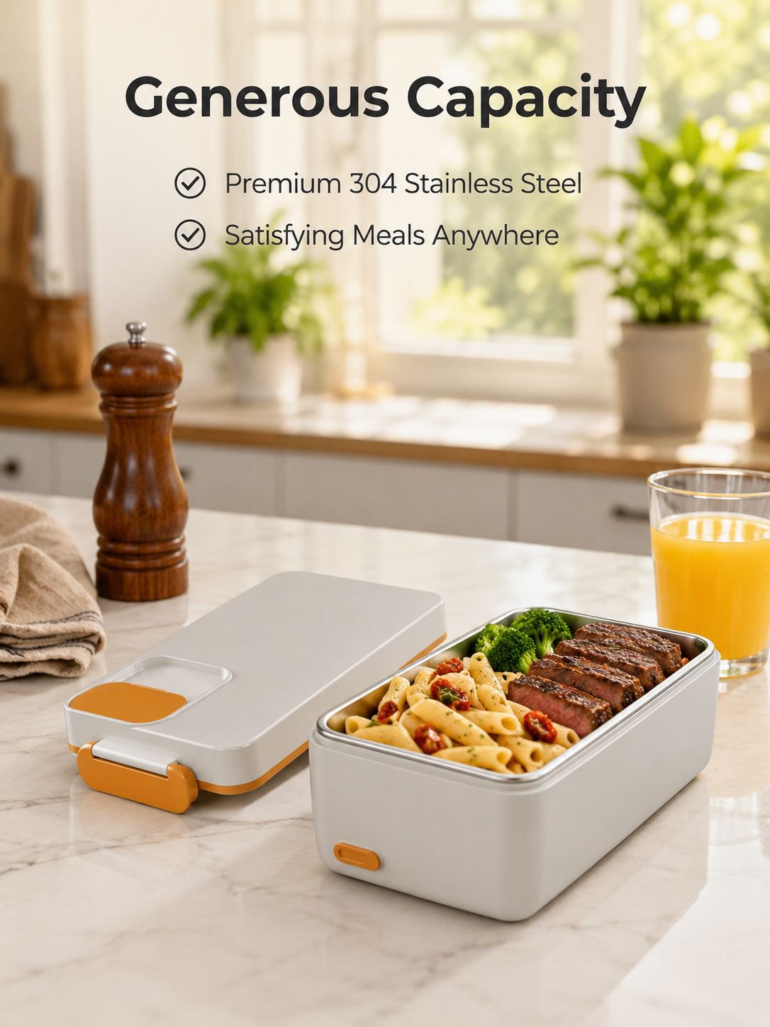 Rechargeable Large Capacity Electric Lunch Box with 304 Stainless Steel Liner
