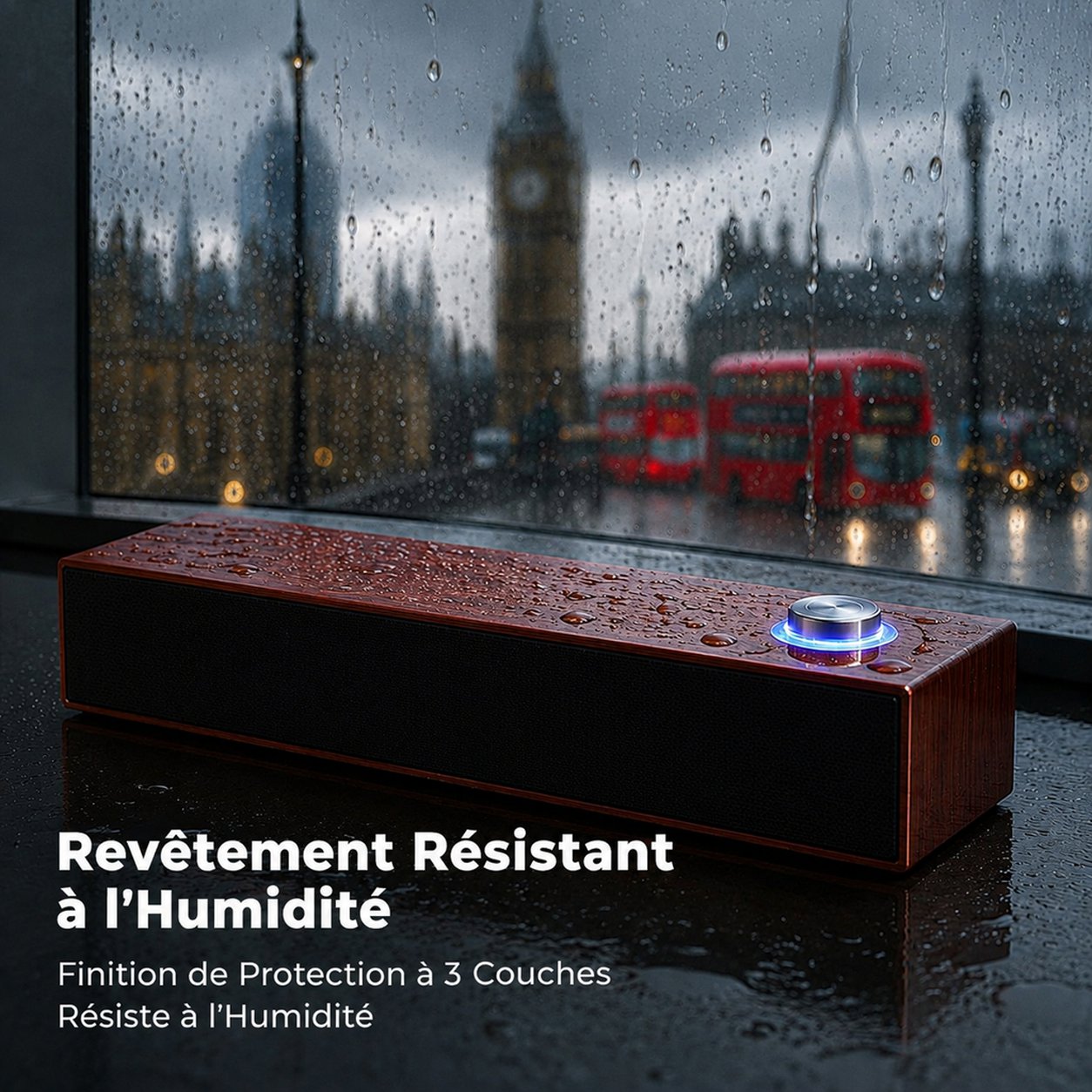 Enceinte en bois multifonction avec Bluetooth et connexion filaire