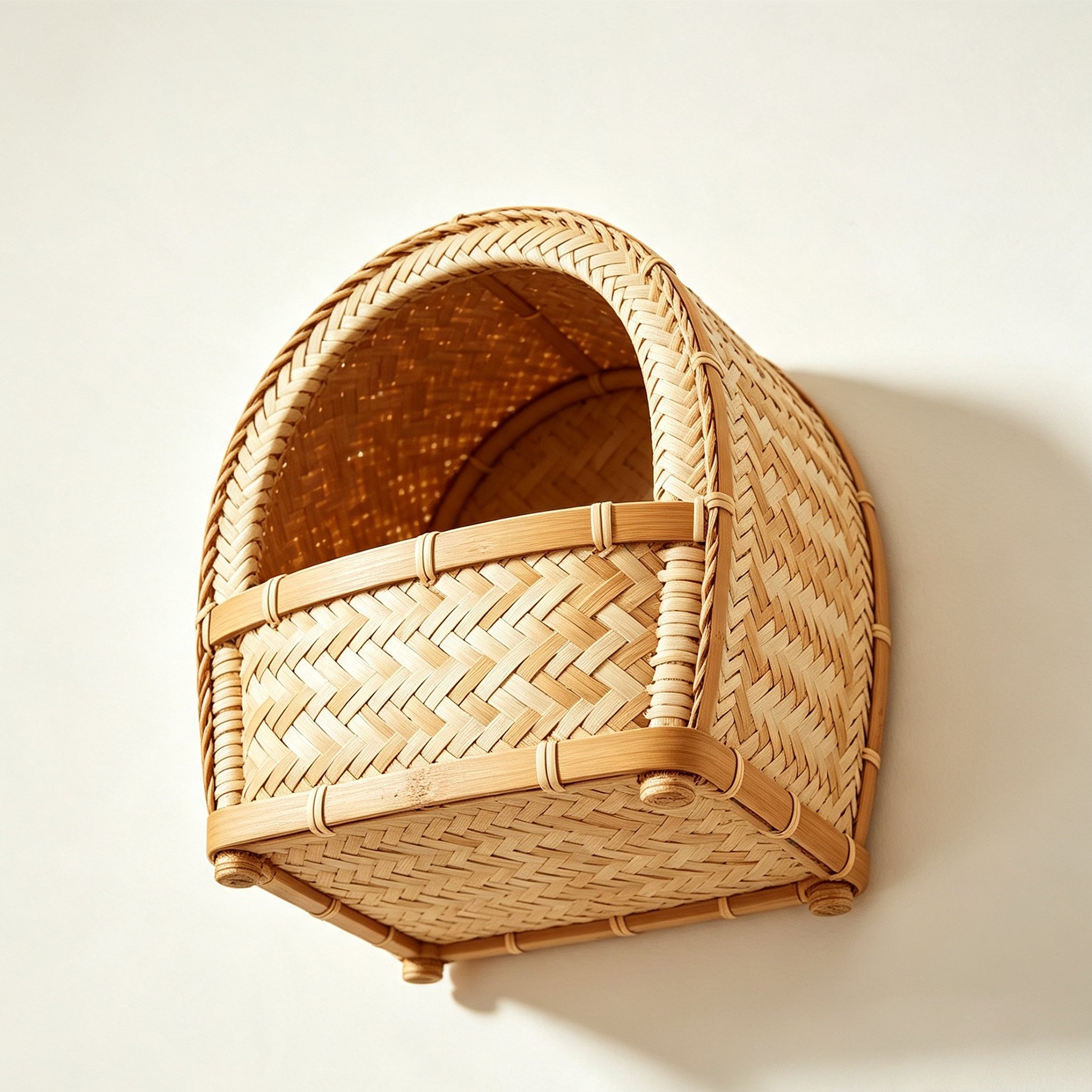 Bamboo and rattan arched wall-mounted storage basket