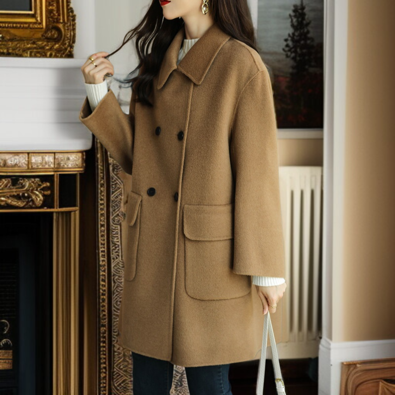 レディース厚手スリムツイードジャケット ミドル丈アップグレード・コットン・ツイード・コート