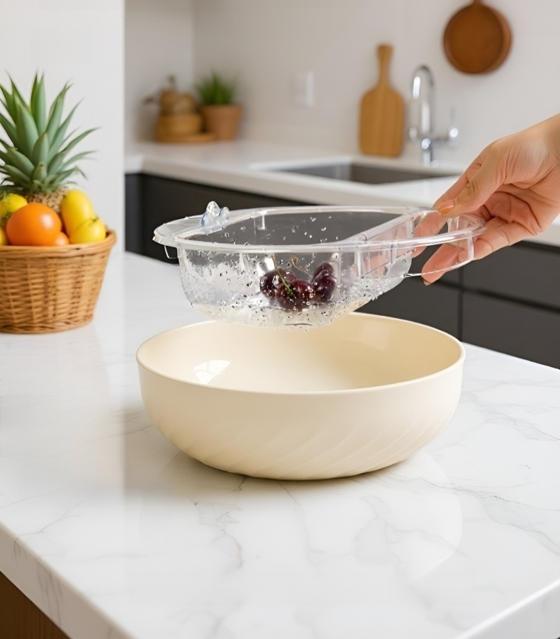 Modern kitchen with fruit plate in use