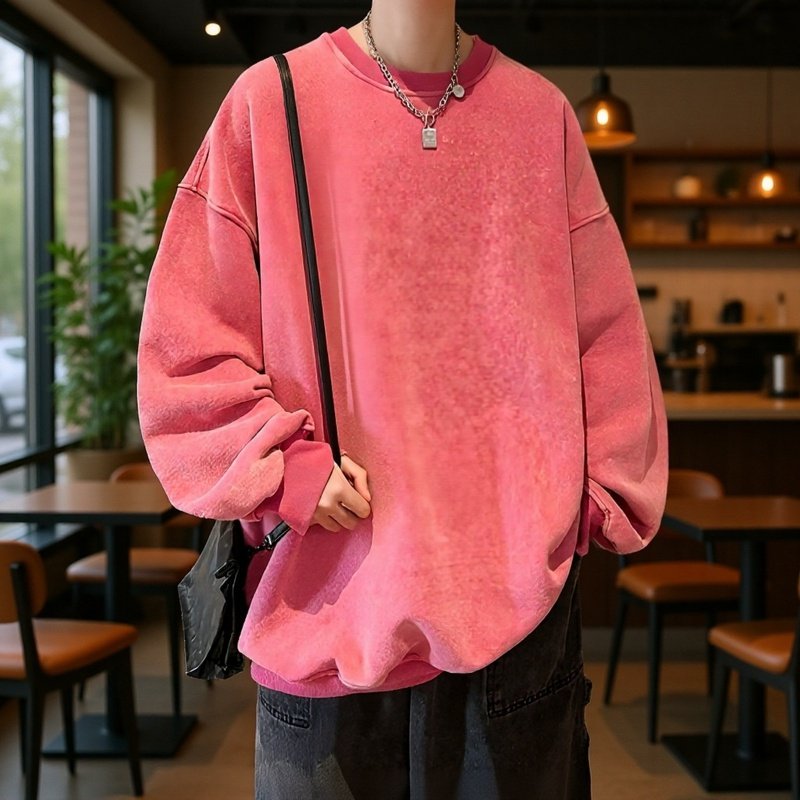 Batik-Rundhals-Sweatshirt für Herren im Frühling und Herbst, gewaschenes und abgenutztes amerikanisc