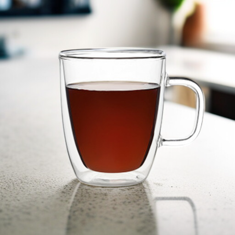 透明二重ガラス取っ手付きマグカップ コーヒーカップ ティーカップ