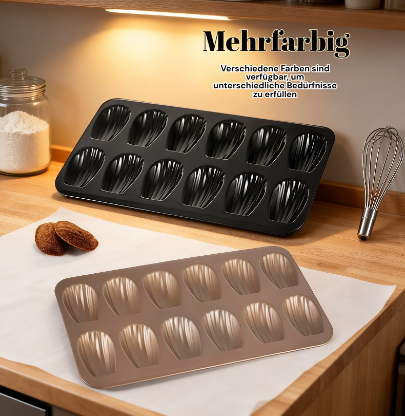 Detailansicht der goldenen 12er Backform für Madeleines