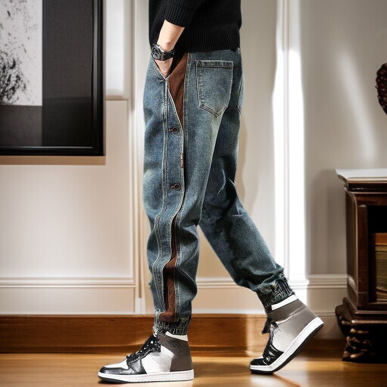 아메리칸 하이 스트리트 신상 패치워크 카고 바지 남성 2025년 가을 패션 브랜드 루즈핏 캐주얼 조거 데님 팬츠