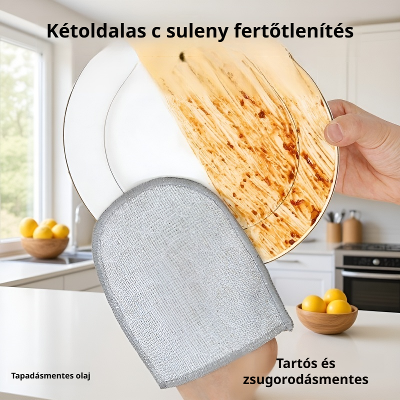 Kétoldalas, olajtaszító ezüstszálas kesztyű alakú törlőkendő