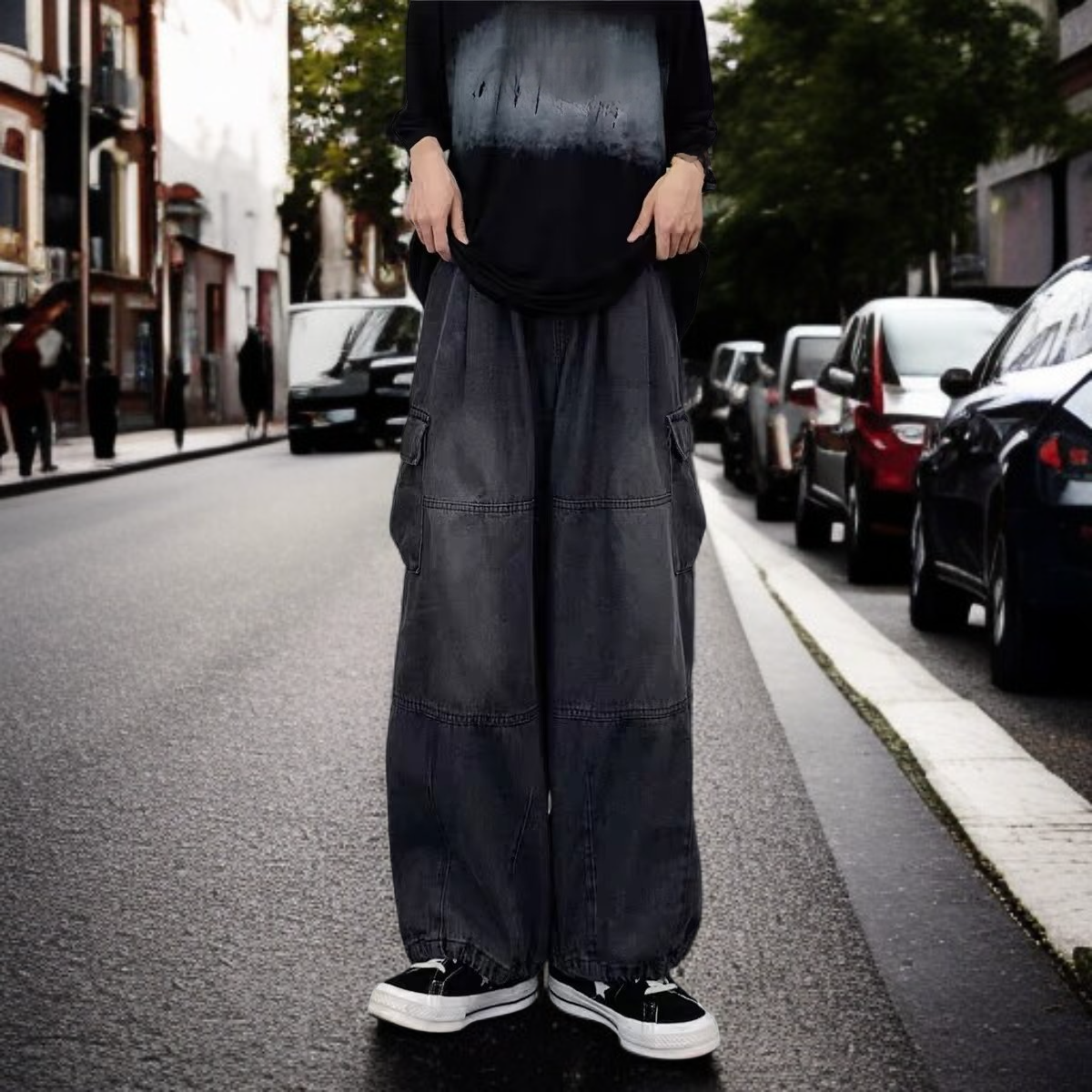 트렌디한 스트릿 패션 레트로 청바지