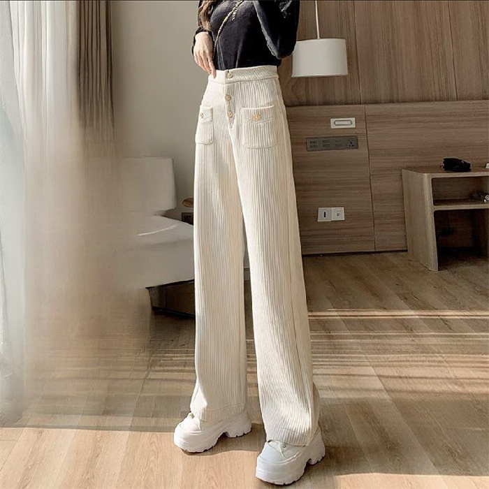 와이드핏 코듀로이 팬츠 허리 부분 확대 이미지