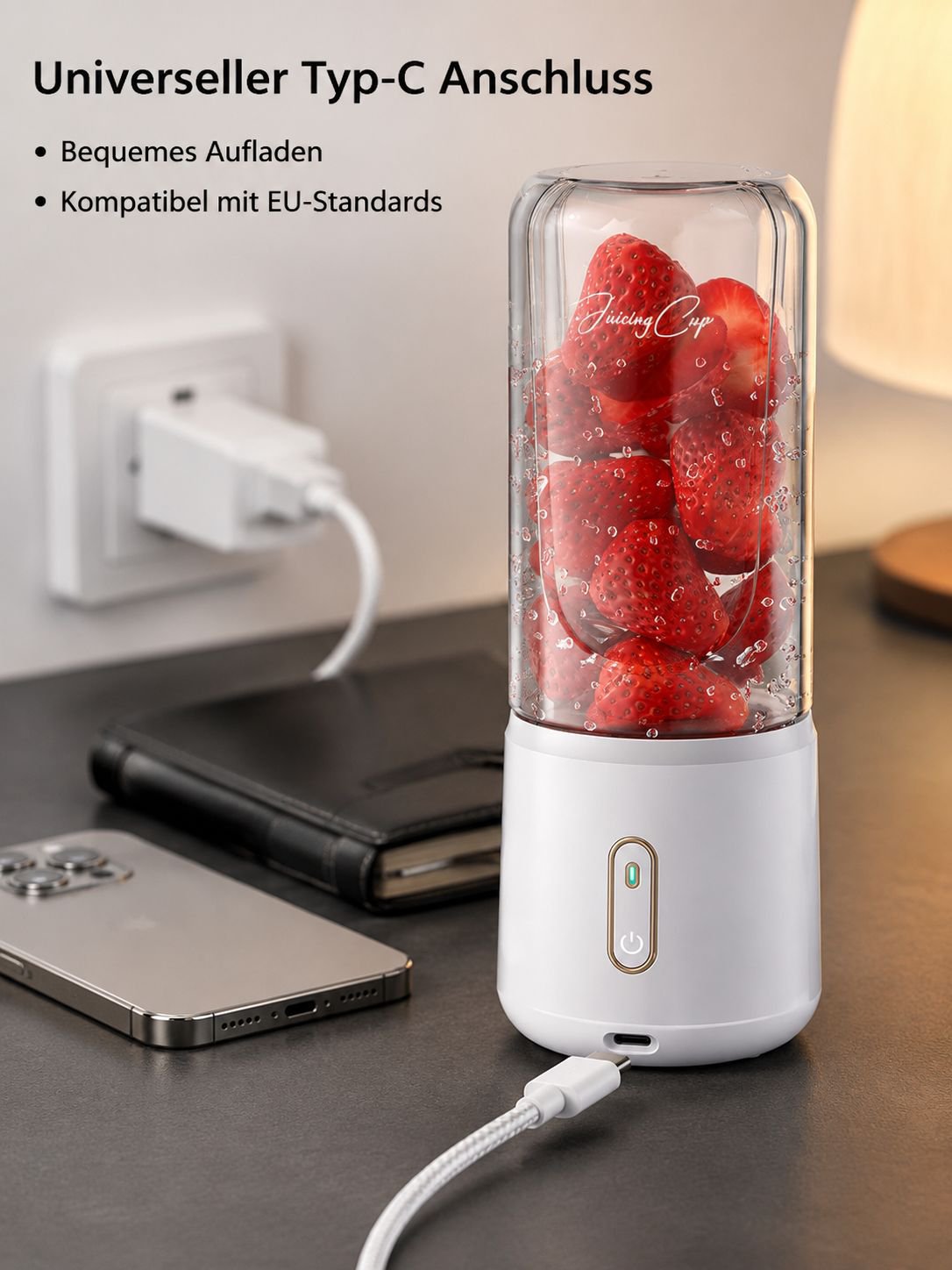 Frischer Orangensaft aus Entsafterbecher