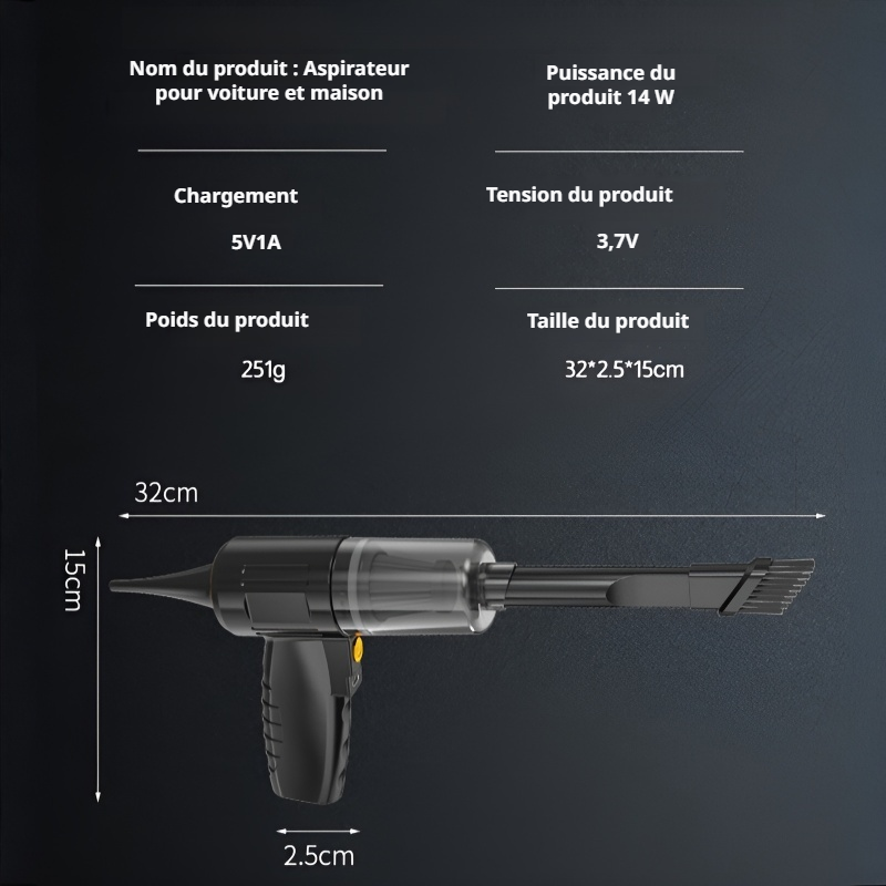 Aspirateur de voiture sans fil portable à main