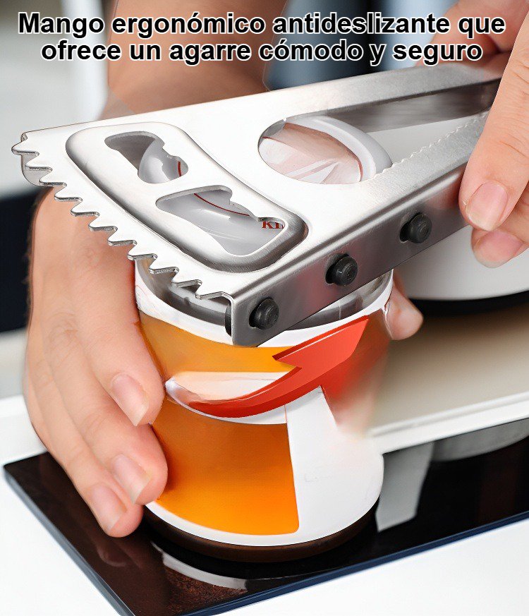 Abridor de botellas multifuncional de acero inoxidable primer plano