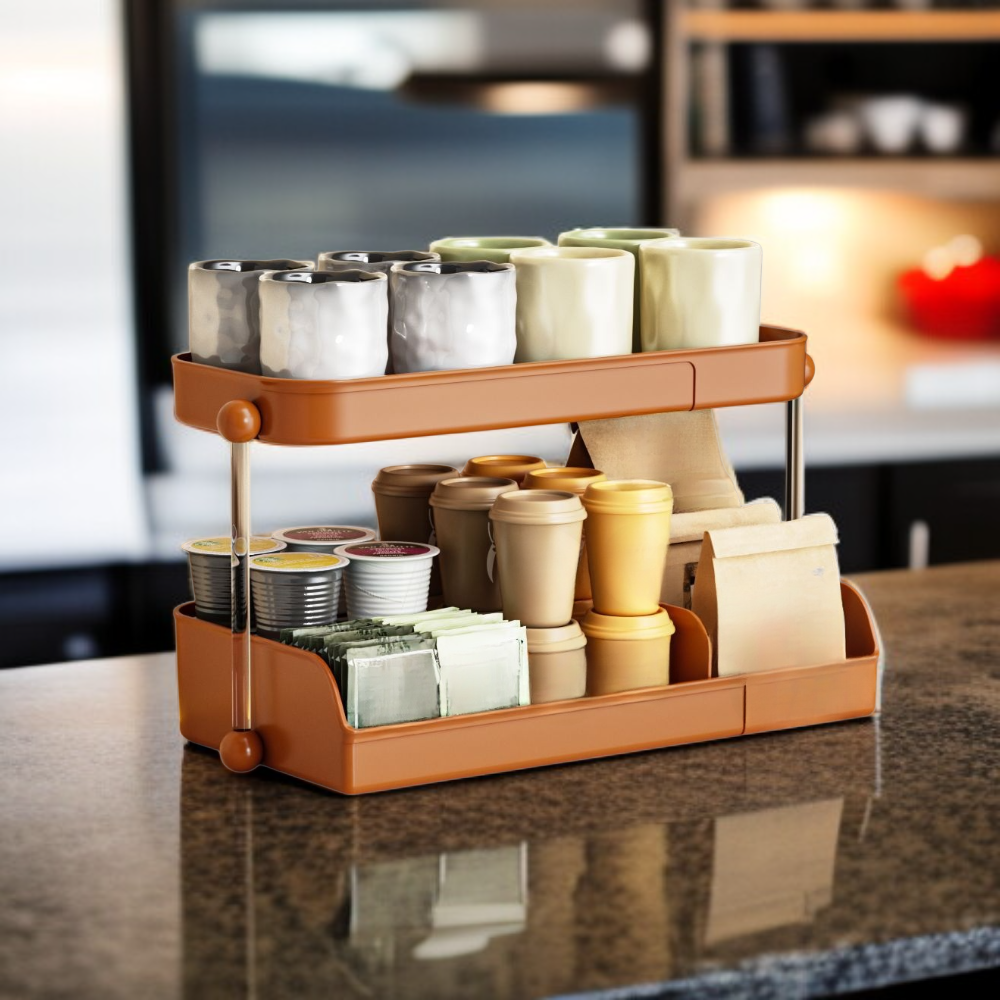 二層式デスクトップ収納ラック