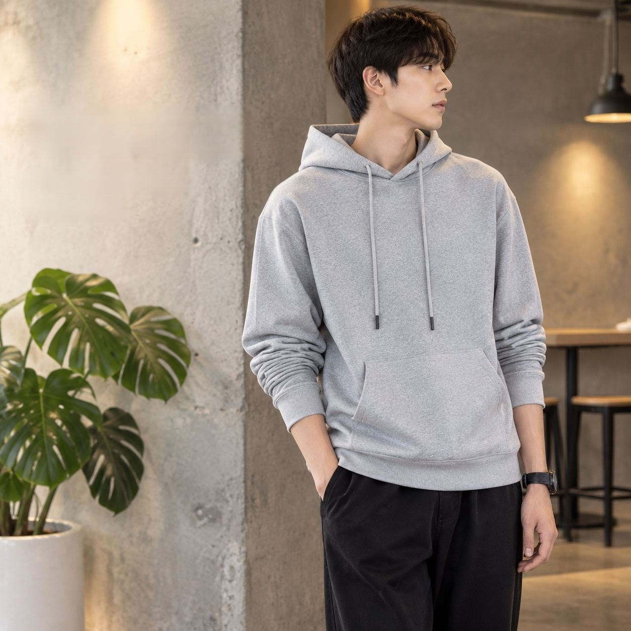 Sudadera casual con capucha de color sólido para hombre
