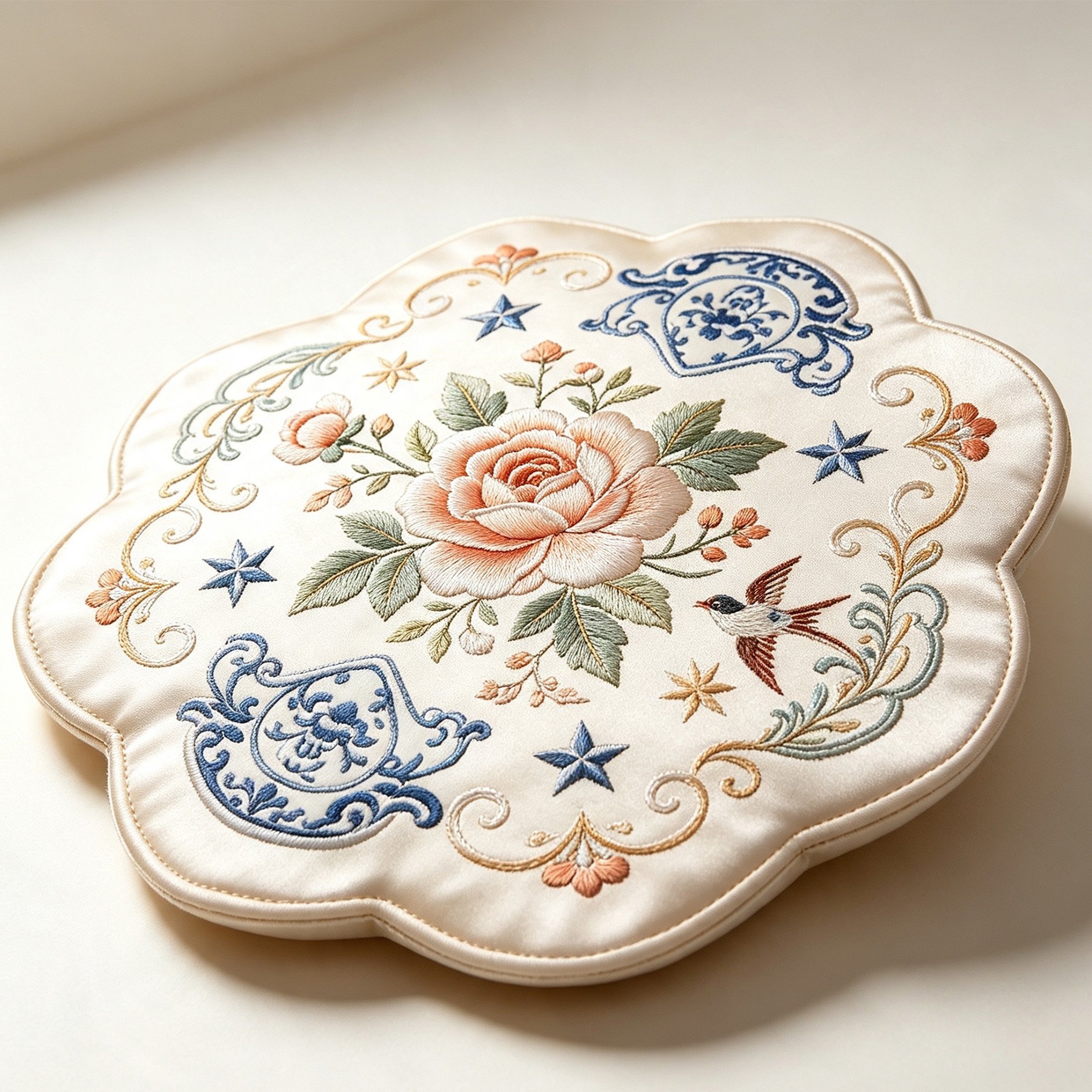 Peony Embroidered Cushion