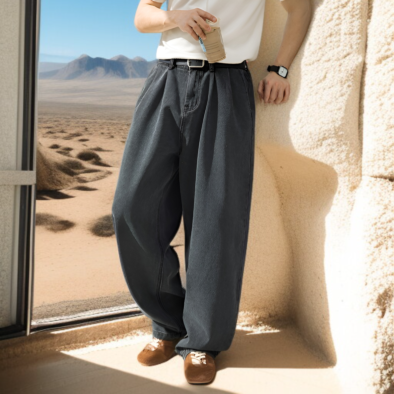 2026 Spring New Style Washed Distressed Jeans, Oversized, Comfortable, Casual, Lightweight Men's Pan