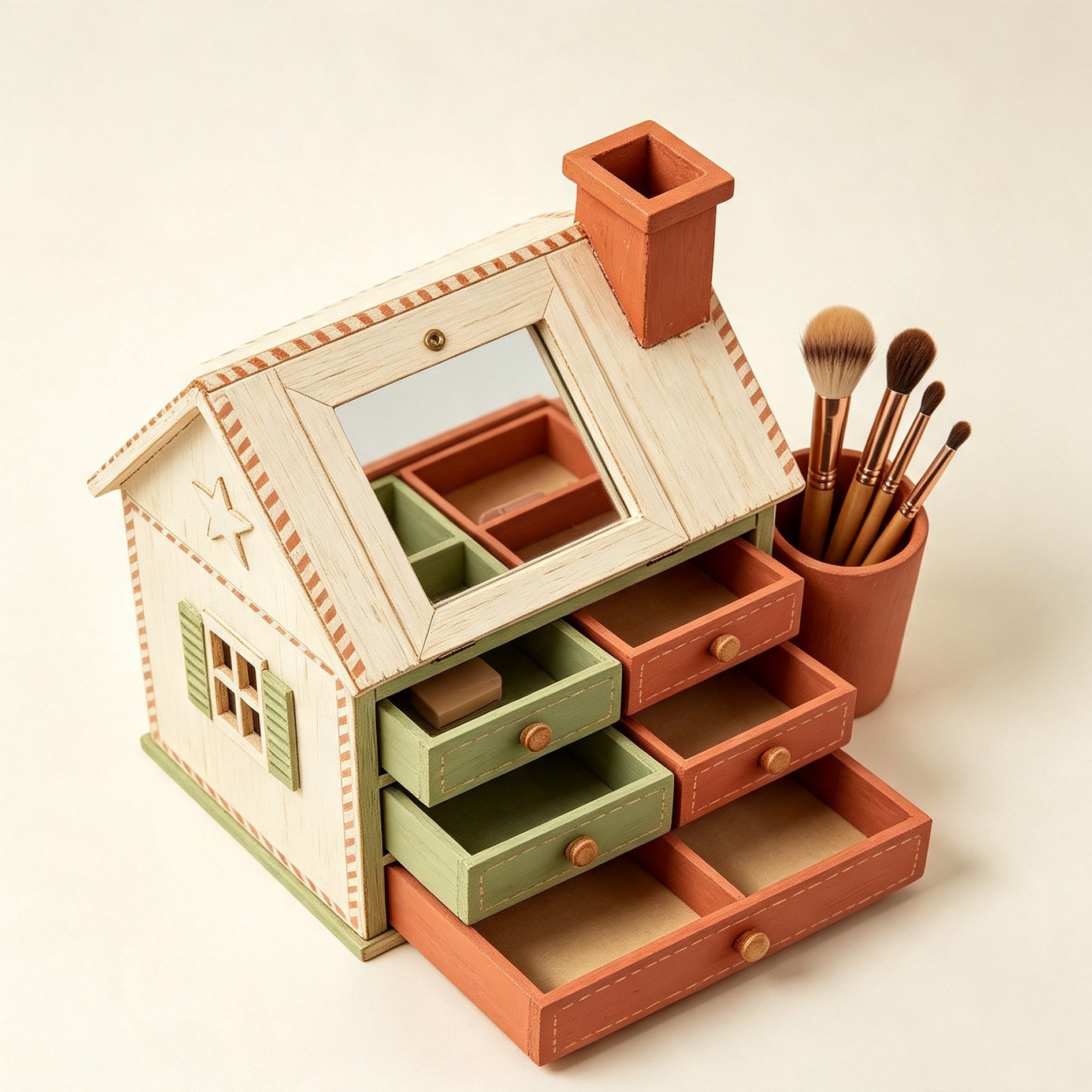 Vintage-style cosmetic storage cabinet detail