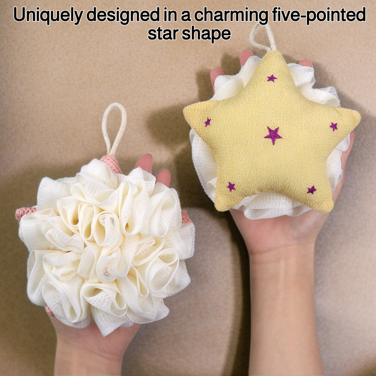 Five-pointed star bath sponge is soft and does not scatter.