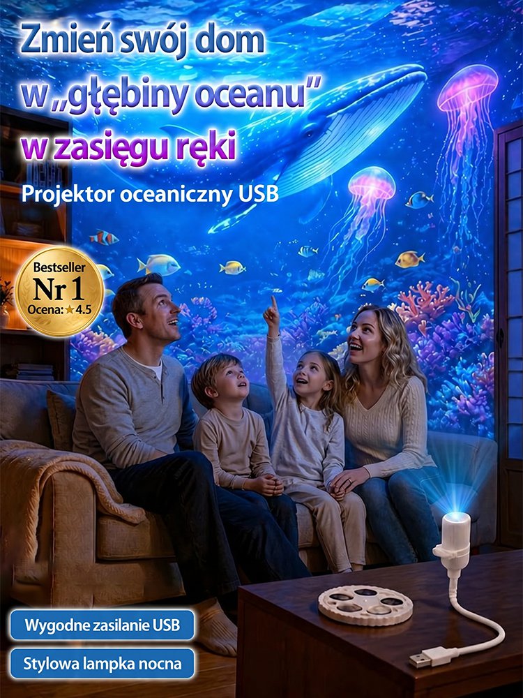 Kreatywna lampa z projekcją głębin morskich