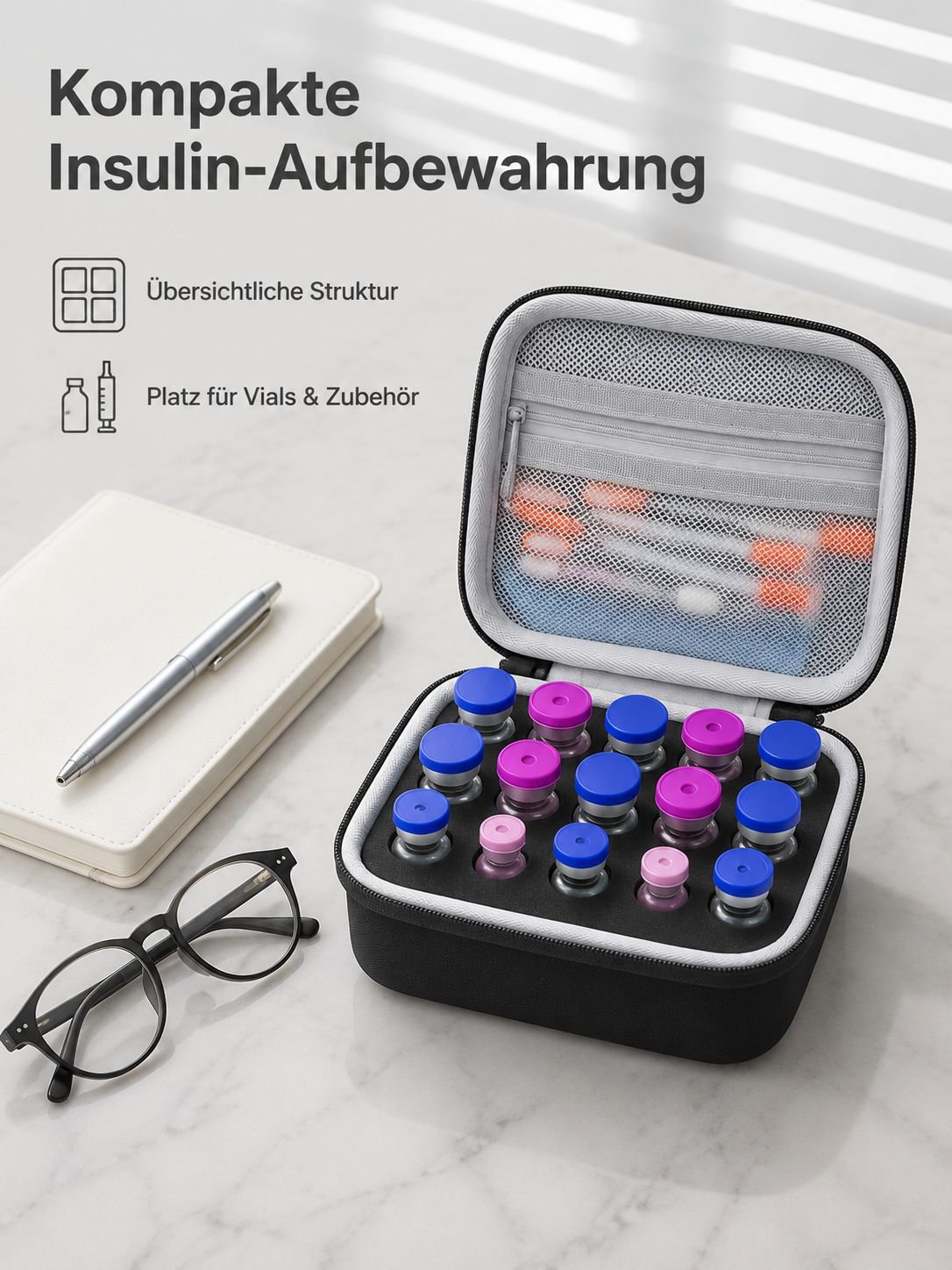 Multifunktionale Insulinfläschchen-Tasche für 3ml und 10ml Kombination