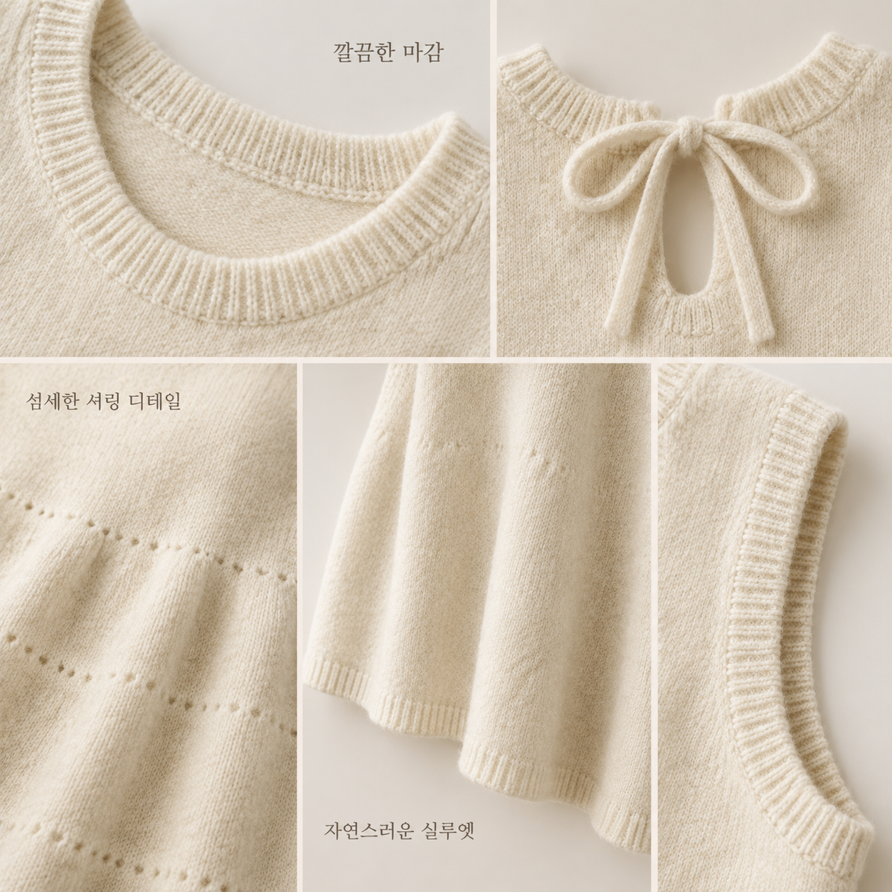 여성용 봄가을 뒷리본 라운드넥 니트 조끼