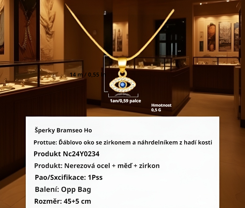 Náhrdelník s přívěskem Oko démona z titánové oceli