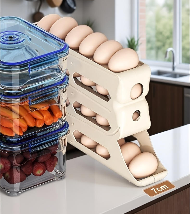 Eggs stored neatly in rolling egg container