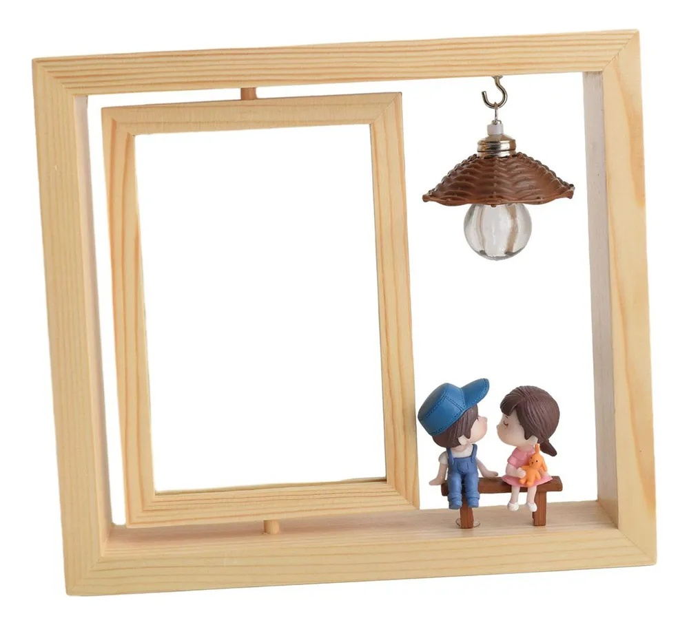 Portarretratos giratorio de madera maciza para pareja, estilo minimalista