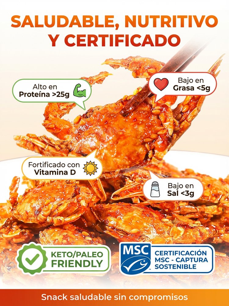 Snack de cangrejo pequeño japonés bajo en grasa, dulce y salado, devolución incluso abierto