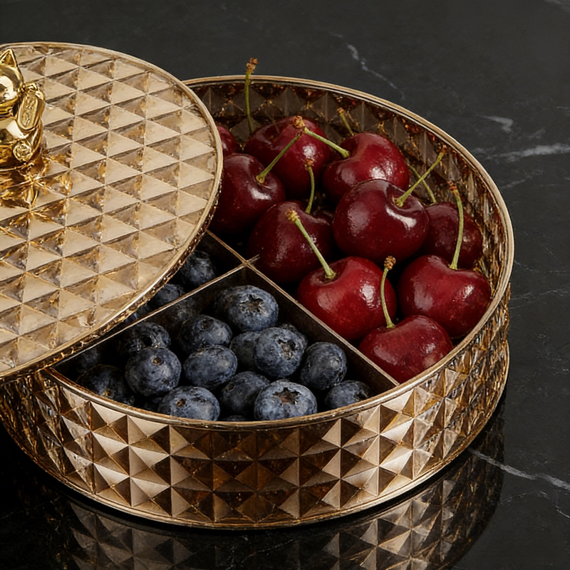 กล่องเก็บผลไม้และลูกกวาดทรงกลมแบบหรูสำหรับห้องนั่งเล่น ถาดผลไม้แห้งและเมลอน