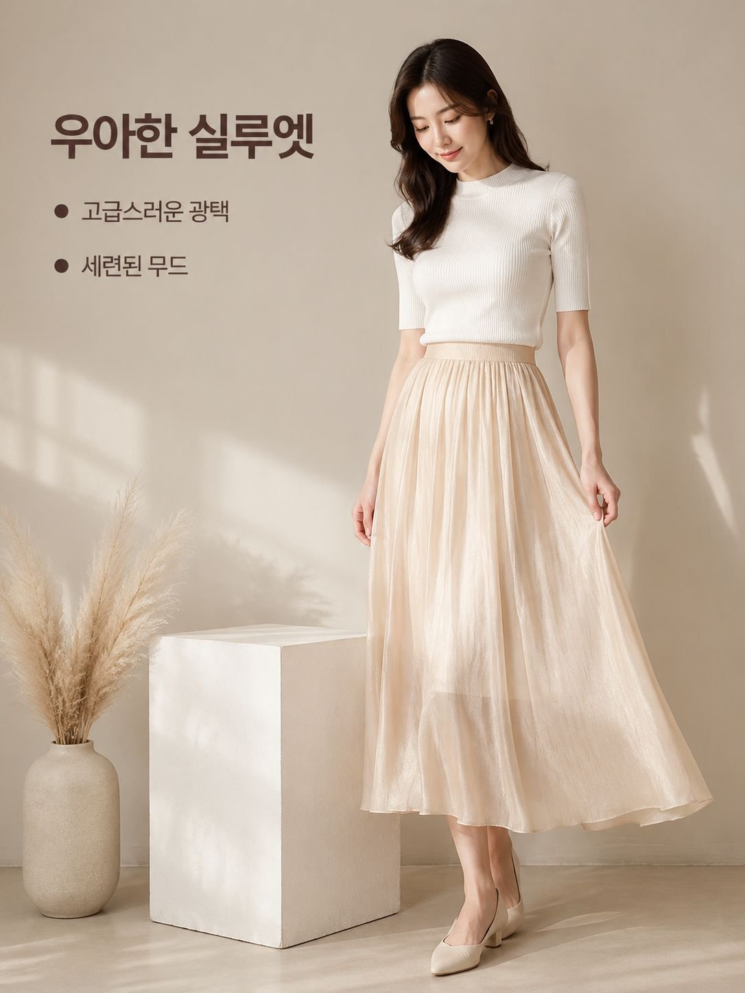 고급스러운 광택 쉬폰 스커트