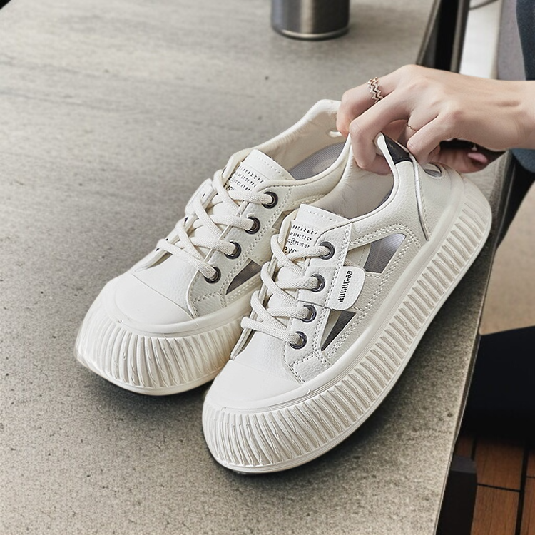 여성 캐주얼화 통기성 작은 흰색 신발 송편화 통굽 펀칭 캐주얼화