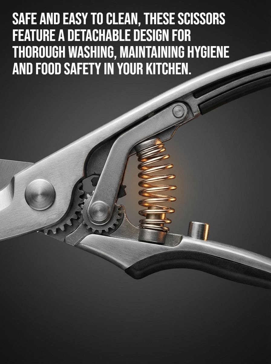 Close-up of stainless steel blades on chicken bone scissors