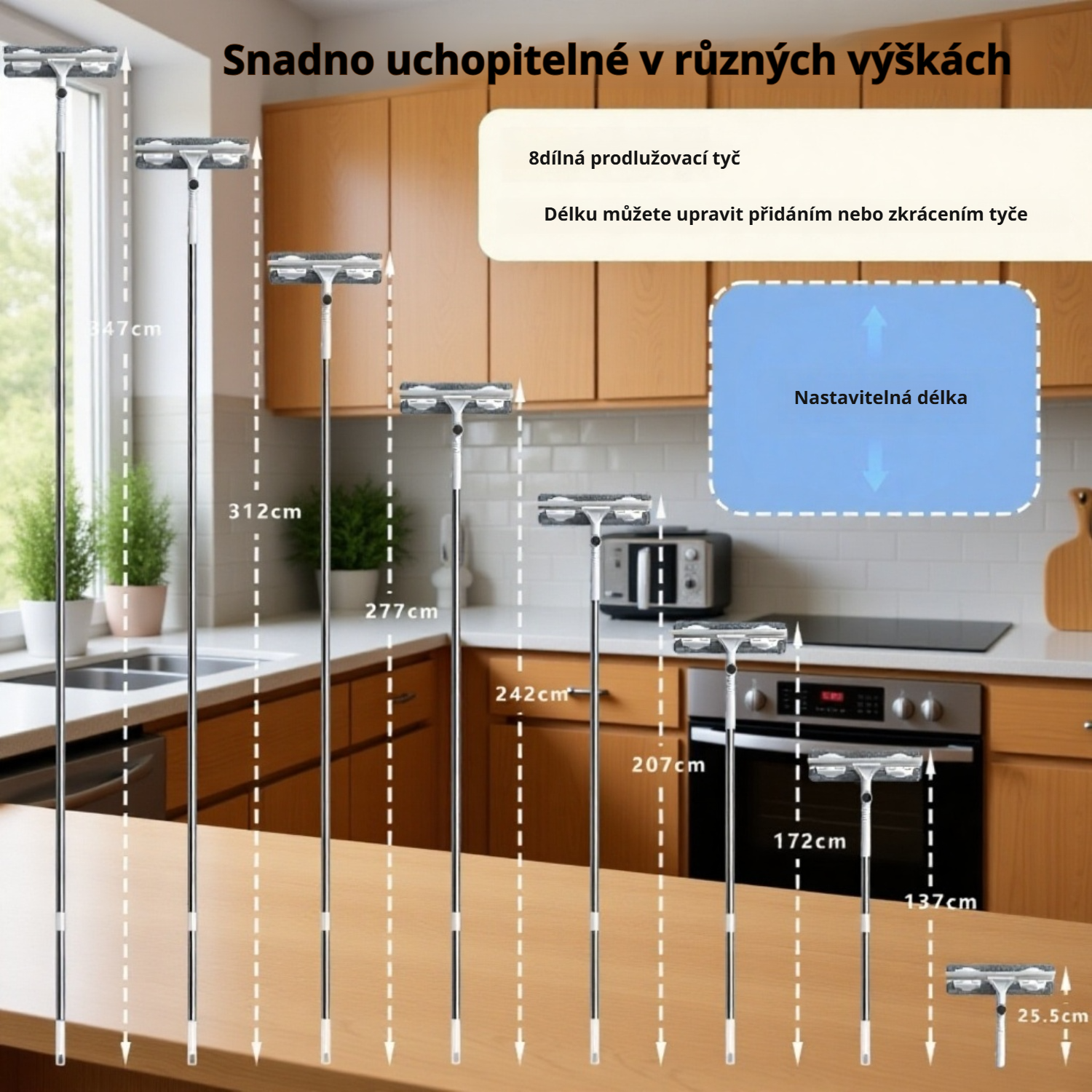 Prodloužitelný čistič oken pro domácí použití