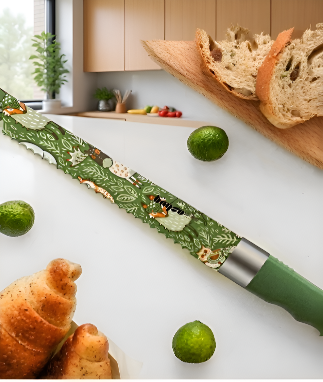 Knife slicing soft sponge cake