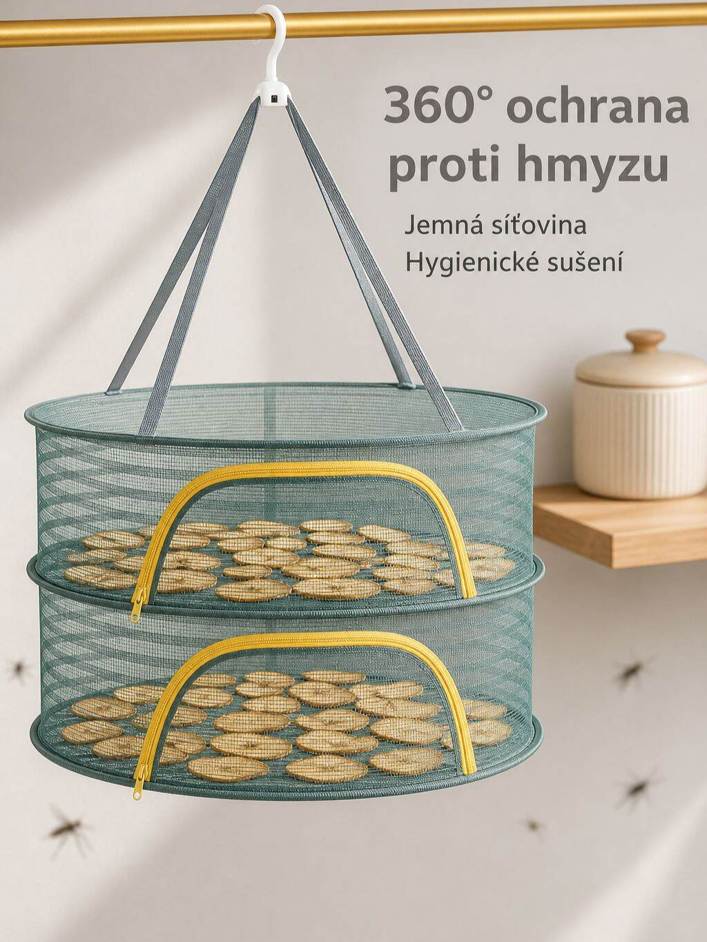 Uzavíratelný sušicí koš na prádlo se síťkou a zipem