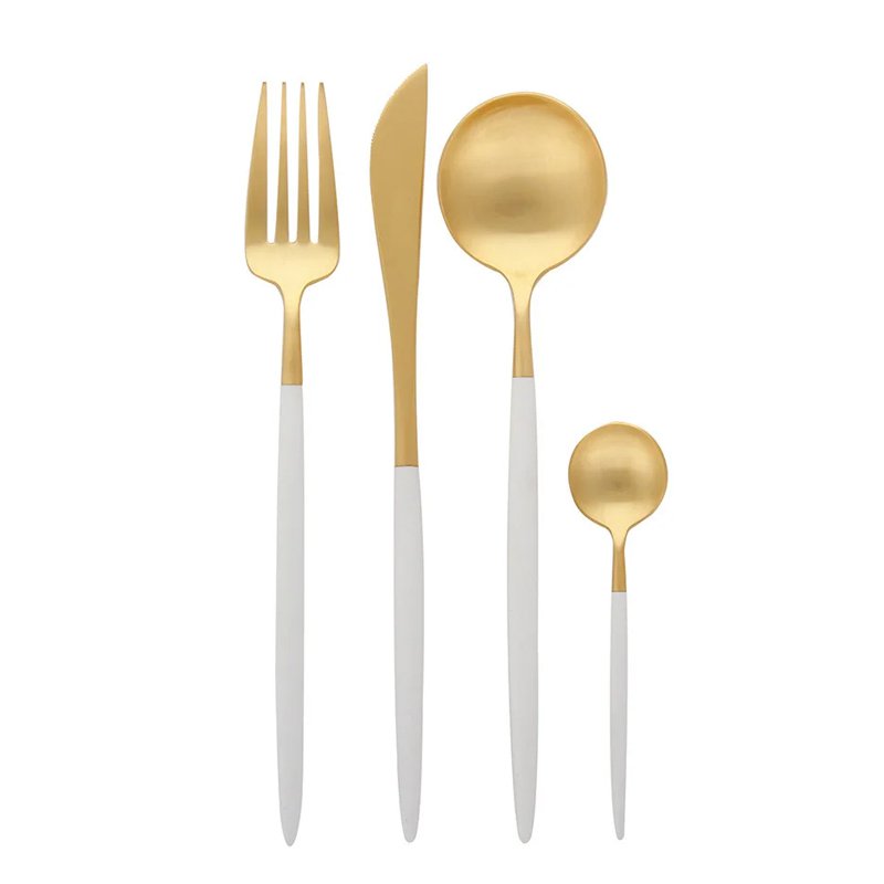 ชุดเครื่องใช้บนโต๊ะอาหารสแตนเลสสีทอง